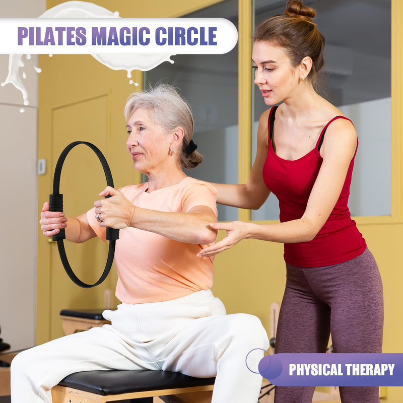 Pilates Ring, 13.5"/12" Silicone Magic Circle with Training Poster & Portable Bag, Pilates Ring Circle for Inner Thigh Workout, Yoga, Lose Weight & Physical Therapy for Women 13.5" Black