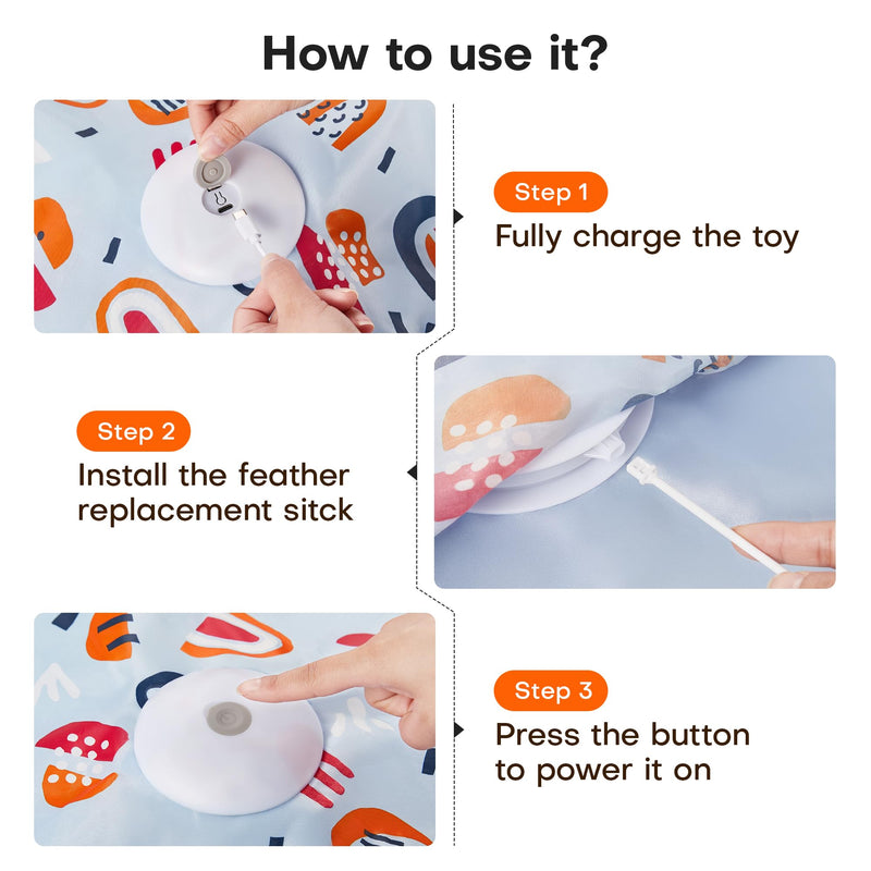 Potaroma Hide and Seek Cat Toys, in-The-Cover Unpredicatable Moving Feather, Interactive Kitten Wand Toy, Automatic Chargeable Cat Toy, Indoor Exercise Kicker for All Breeds, Floral Cover - BeesActive Australia