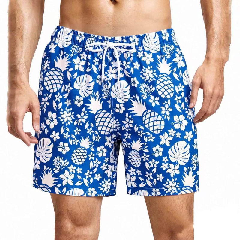 SUNDAY ROSE Mens Swim Trunks with Mesh Lining Quick Dry Swim Shorts Bathing Suit for Men Blue White/ Blue/ Beige Pineapple Small - BeesActive Australia