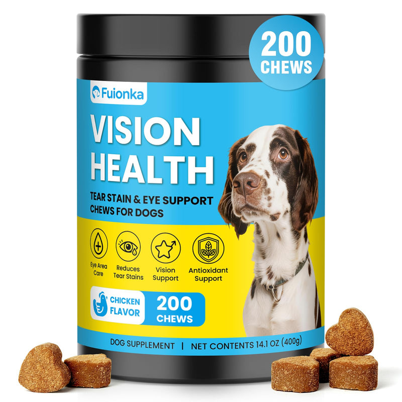 Tear Stain Chews for Dogs 200 Ct Eye Support Soft Chews Dog Eye Care Vision Immune Support Antioxidant Protection with Vitamins Cranberry Extract Fish Oil Lutein for Eye Health (Chicken Flavor)