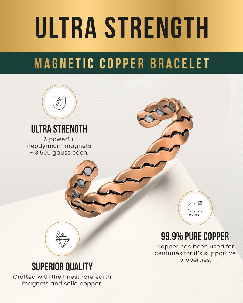 MagnetRX Copper Magnetic Bracelets ‚Äì Effective Pure Copper Bracelet for Men and Women ‚Äì Adjustable Cuff Bangles (Twisted Copper) Twisted Copper - BeesActive Australia