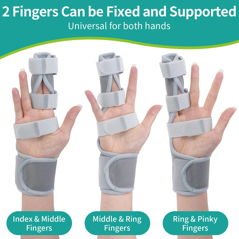 Trigger Finger Splint, Finger Brace for Middle, Index, Pinky, or Ring Finger Support, Hand Splint for Arthritis, Fracture, Hand Brace Splint with maniphalanx Support (2 Fingers Fixed) -Upgrade Fabric Gray