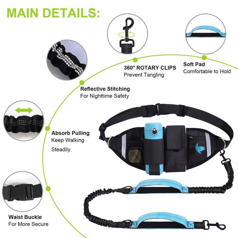 Hands Free Dog Leash, Waist Leash for Dog Walking, Running, Jogging, Waist Leashes with Adjustable Belt, Medium & Large Dogs Running Leashes Hands Free, Dual Padded Handles and Durable Bungee(Blue) Blue For 1 Dog - BeesActive Australia