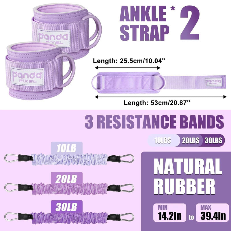 Ankle Resistance Bands with Cuffs, Ankle Weights for Leg Butt, Ankle Resistance Band for Kickbacks Hip Fitness Training, Glutes Workout Equipment 【Entry Level】-10-30LB-A SET-PURPLE