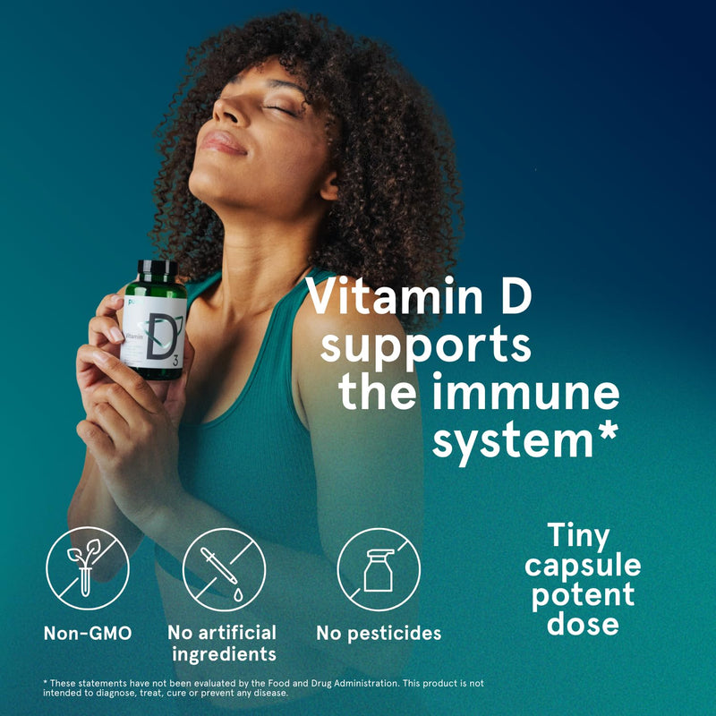 Puori Vitamin D3 Softgels for Adults, 2500 IU (62.5 mcg), 240 Count | Fast Absorbing Supplement Supports Immune System, Bone Health, Density & Muscle Recovery - Non-GMO & Gluten-Free