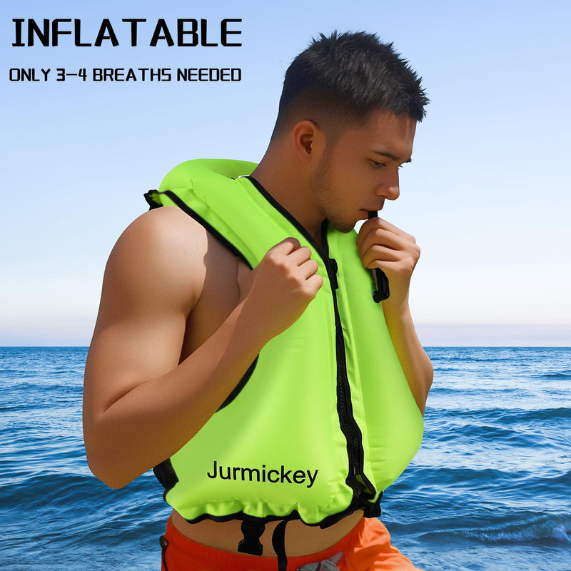 Snorkel Vest for Adults, Inflatable Snorkeling Vest for Men & Women, Portable Swim Jacket & Buoyancy Vest for Snorkeling, Swimming, Kayaking, Boating green