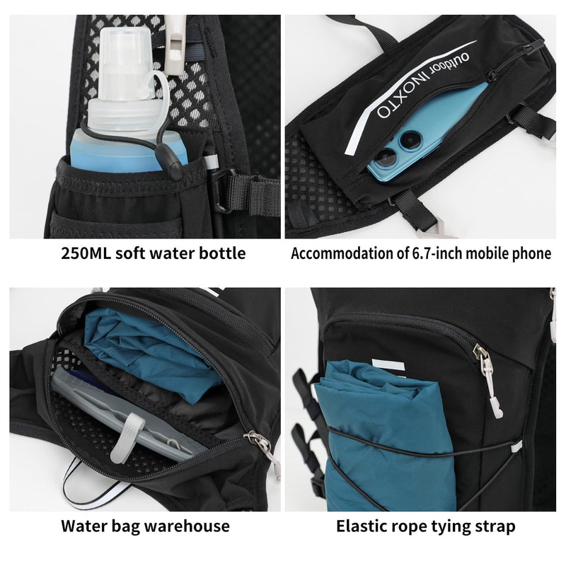 INOXTO Running Hydration Vest Backpack,Lightweight Insulated Pack with 1.5L Water Bladder Bag Daypack for Hiking Trail Running Cycling Race Marathon for Women Men 611 Black White