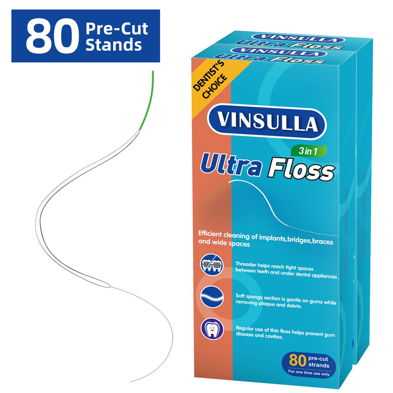 Dental Floss for Braces, Floss Threaders for Bridges and Implants, PTFE & PFAS Free Floss, 80 Pre-Cut Strands (Pack of 2) 80 Foot (Pack of 2)