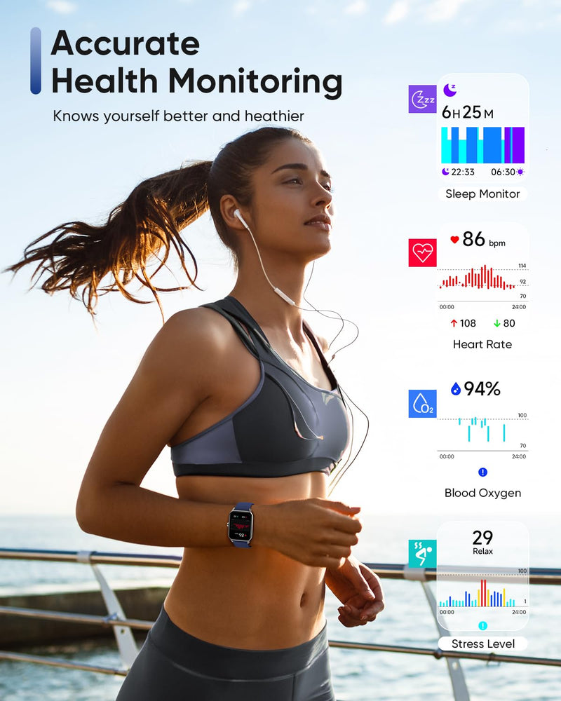 Fitpolo Smart Watch for Men Women Android, Alexa Built-in [1.8" HD Screen] IP68 Waterproof Fitness Watch Bluetooth Call for Android & iPhone with Heart Rate/Sleep/SpO2 Monitor Blue