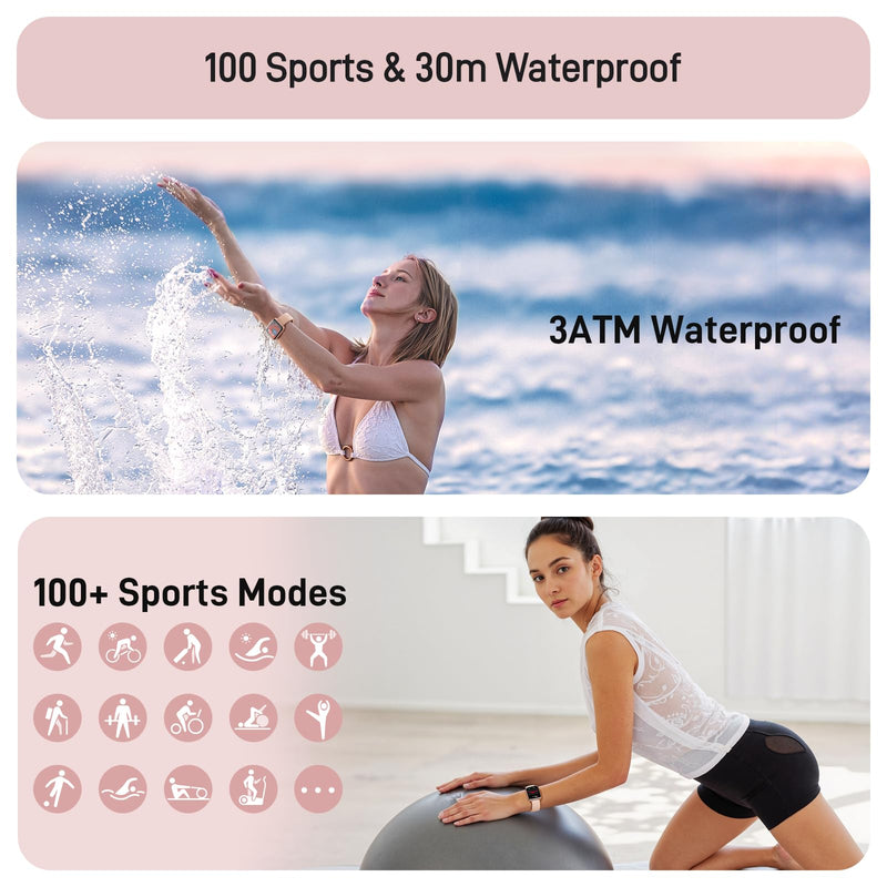 Tensky Smart Watch for Women Android & iPhone, Alexa Built-in, 1.8" Touch Screen Fitness Tracker with Answer/Make Calls, 3ATM Waterproof Heart Rate/Sleep/SpO2 Monitor, Pedometer, 100+ Sport Modes Rose Pink