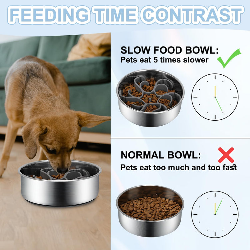 2-in-1 Slow Feeder Dog Bowls, Stainless Steel Pet Bowls with Silicone Slow Feeder Insert, Removable Non-Slip Rubber Base for Small Dogs to Slow Down Eating (Small Breed) Small Breed - BeesActive Australia