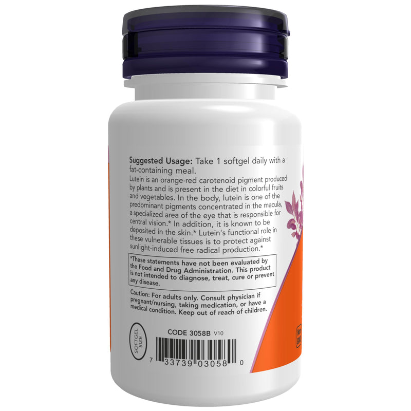 NOW Foods Supplements, Lutein 10 mg with 10 mg of Free Lutein from Lutein Esters, 60 Softgels 60 Count (Pack of 1)