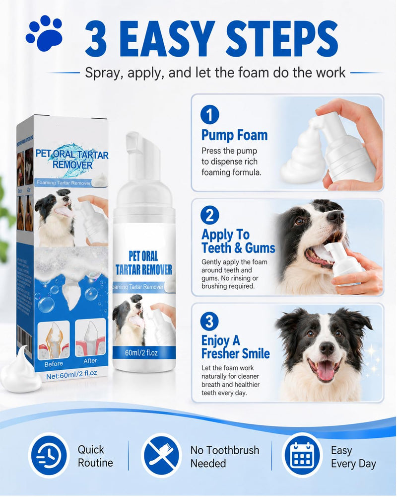 Pet Oral Tartar Remover Spray Foaming Plaque Off for Dogs Teeth Cleaning Dental Tarter Dog Blitz Clean Mouth Pets Removal Approved No Brushing Cat Sonic Foam Mousse Best Tooth Natural