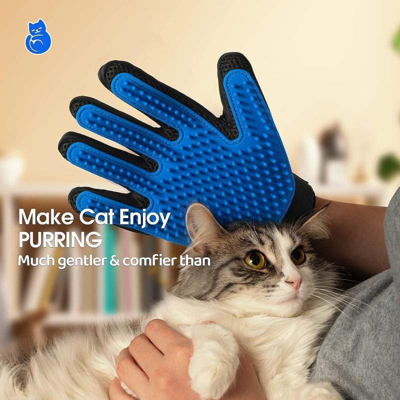 The King Vibes™️ Pet Grooming Gloves | Gentle Deshedding Glove| Upgraded Five Finger Design - Perfect for Dog, Cat & Horses with Long & Short Fur - 1 Pair (Blue) Blue - BeesActive Australia