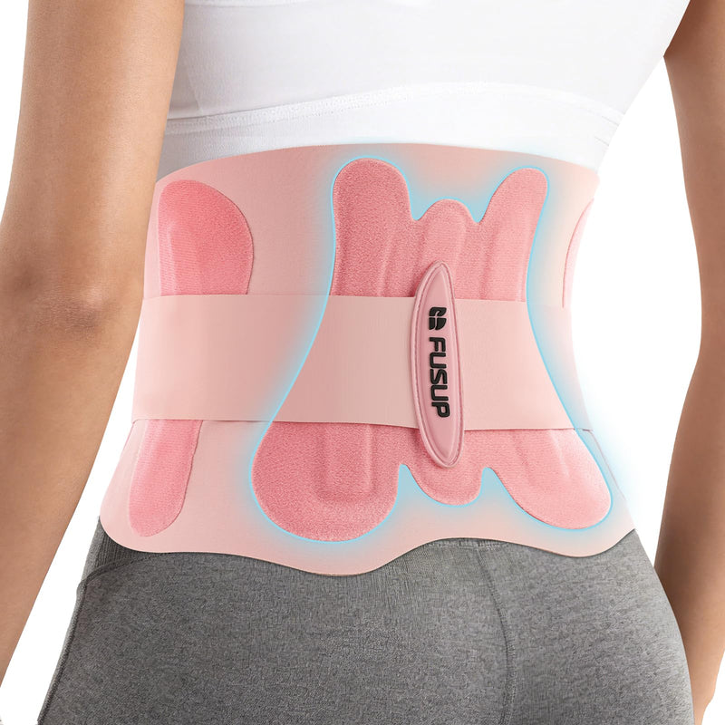 Thin Back Brace with 0.5mm Ultra-Thin & Seamless Design Under Clothing, FUSUP Anti-Slip Lumbar Support Belt with 2 Removable & Adjustable Straps - for Low Back Pain, Back Injuries, Office, Daily Wear, Sports (Women & Men) (Pink, Large) Pink - BeesActive Australia