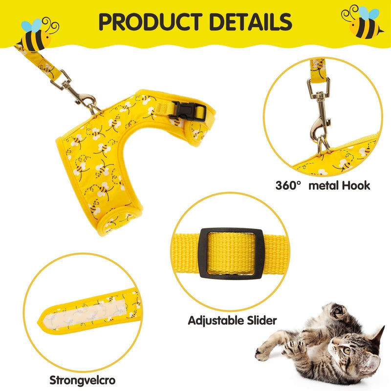 Cat Harness with Leash and Collar for Walking - Escape Proof with 59 Inches Leash - Adjustable Soft Vest Harnesses for Medium Large Cats Bee - BeesActive Australia