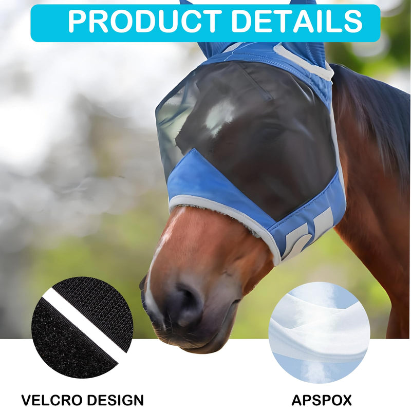 YANINEE 50 * 37cm fly mask horse UV protection, fly hood horses with ear protection - BeesActive Australia