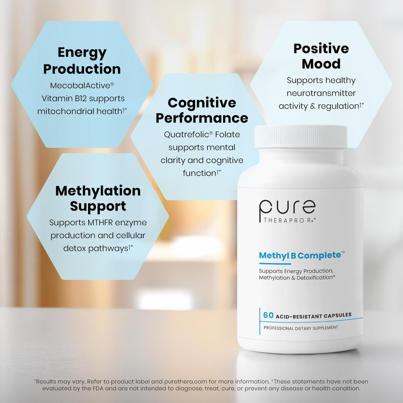 Pure Therapro Rx Methyl B Complete, Vitamin B Complex, 60 Capsules | Includes Folate & B12, Vitamin B6, Riboflavin & TMG, For Men & Women, Made in USA, 60 Servings 60 Count (Pack of 1)