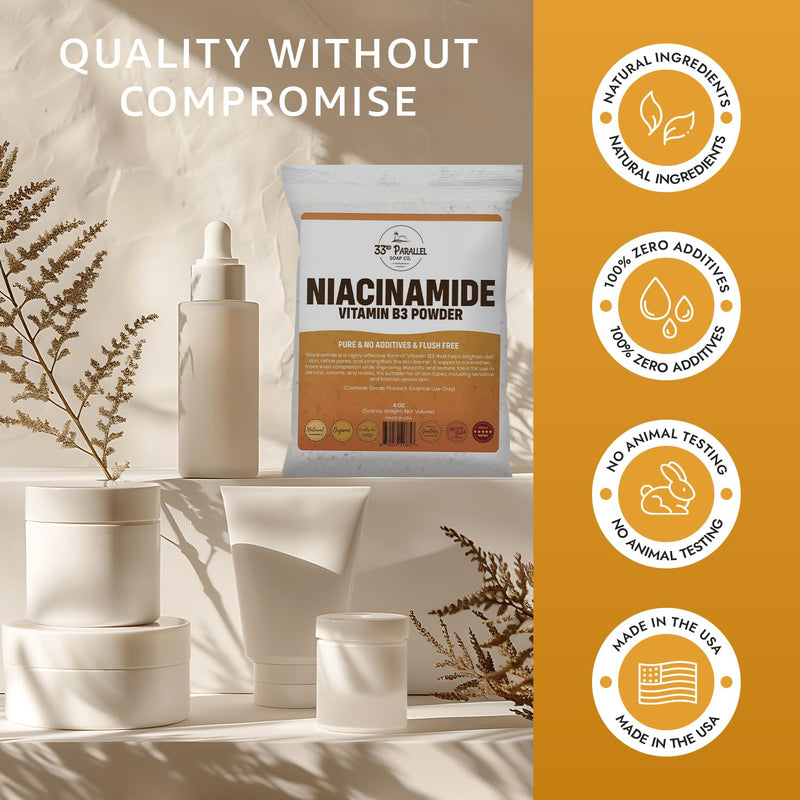 Niacinamide Powder Vitamin B3 (1 Lbs / 16oz) Brightens Skin, Reduces Dark Spots, Boosts Collagen & Hydration for Serums, Creams, Toners & DIY Skincare | 1 Pound