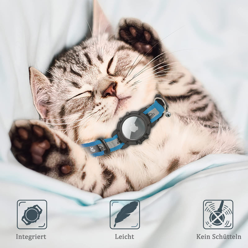 AirTag Cat Collar, Reflective Air Tag Cat Collar, GPS Cat Collar with Adjustable and Bell, Integrated Apple Air Tag Cat Collar, Suitable for Cats Puppies[Blue][S] 9-13 Inch(23-33cm) Blue - BeesActive Australia