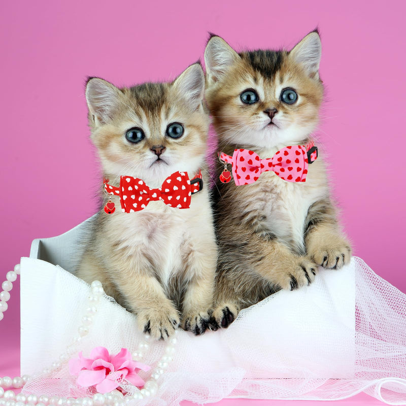 3Pcs Valentine's Day Cat Collar Love Heart Bowtie Collar with Breakaway Bell Red White Pink Adjustable Kitten Collar for Girl Boy Cat Small Pet - BeesActive Australia