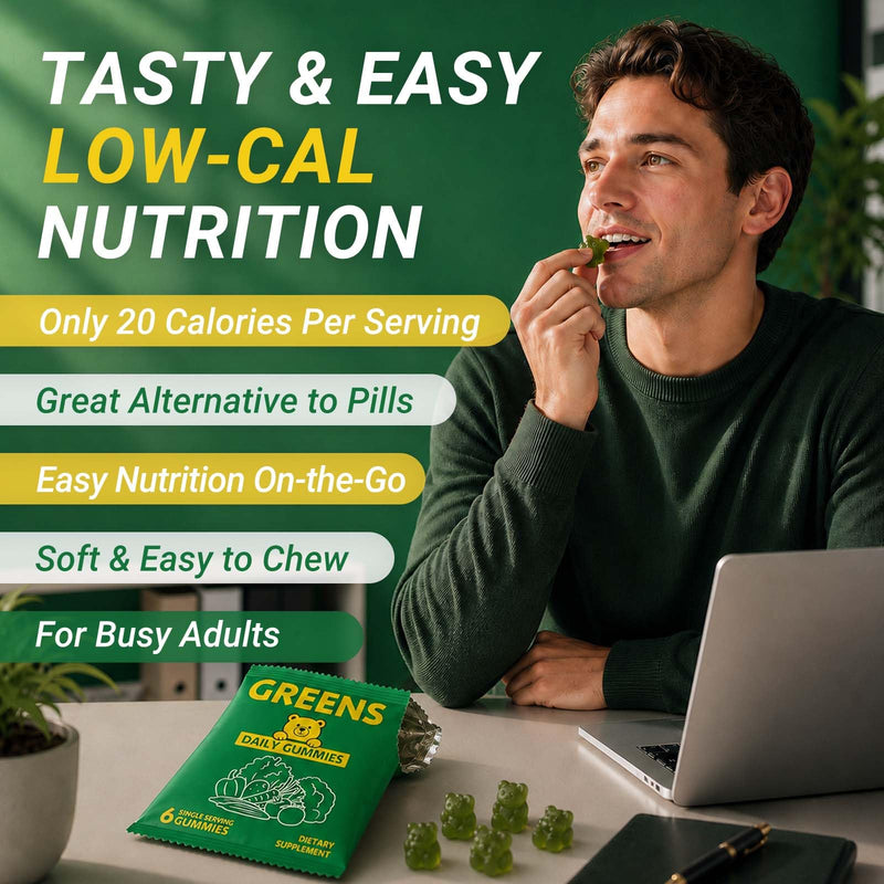 Greens Daily Gummies, Super Greens Multivitamin Gummy for Women and Men | Superfood Gummies with Spirulina, Chlorella, Adaptogens,Fruits, Vegetables, Support Digestion Gut Health - 20 Servings