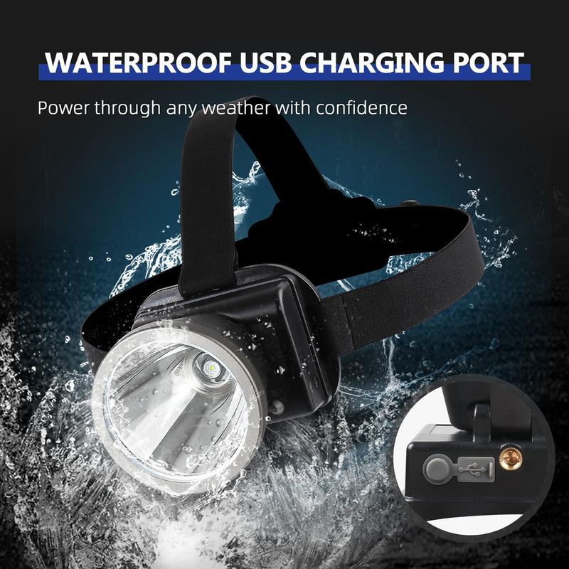 Super Bright Rechargeable Headlamp Led Spotlight Head Lamp, USB C Waterproof Headlight for Forehead with long Battery Life, 90°adjustable Sensor Headlamps Flashlight for Outdoor Hunting,Fishing,Hiking 5200mAh(threaded column)