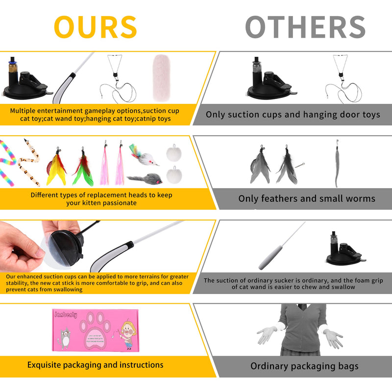 4-in-1 Interactive Cat Feather Toys Durable Retractable Fishing Pole Cat Toy Enhanced Suction Cup Cat Catnip Toy 14 Wand Replacement Door Hanging Cat String Toy for Bored Indoor Kitten 4-in-1 Cat Toy Set - BeesActive Australia