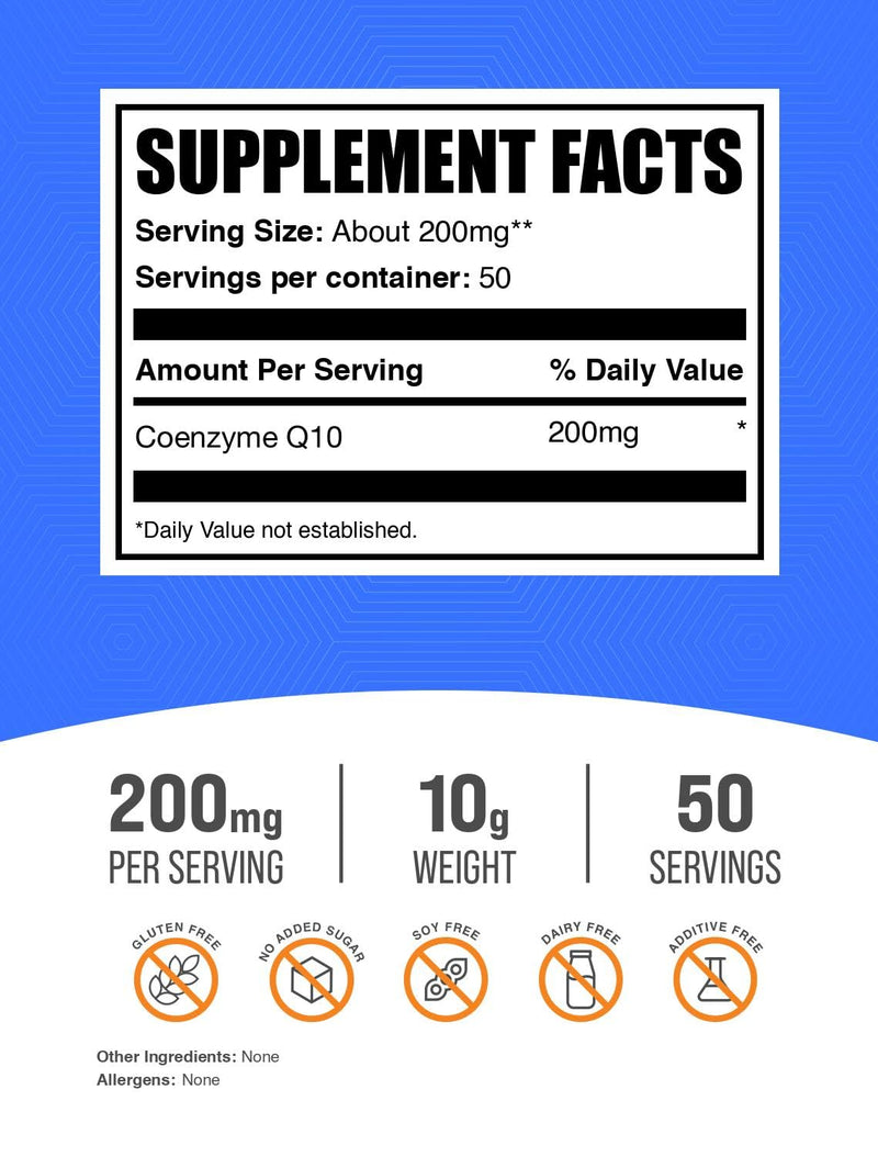 BulkSupplements.com Coenzyme Q10 Powder - Coenzyme Q10 200mg Supplement, Nutritional Supplement - Gluten Free, 200mg per Serving, 10g (0.35 oz) (Pack of 1) 0.35 Ounce (Pack of 1)