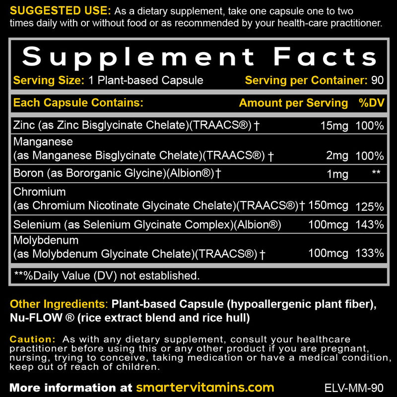 15mg Zinc Glycinate from Albion¬Æ 6 Essential Trace Bisglycinate Minerals, Manganese, Boron, Chromium, Selenium, Molybdenum Supplement, 90 Plant-Based Vegan Capsules 1