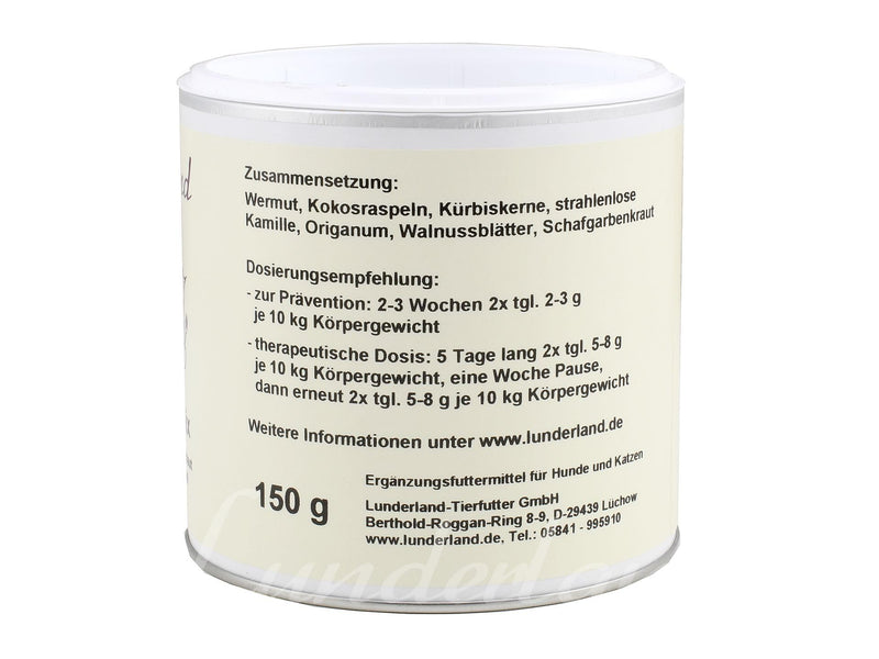 Lunderland worm repellent mix | 300g | Supplementary food for dogs and cats | Strengthening the natural defenses of the intestinal mucosa | Wormwood, desiccated coconut, and pumpkin seeds - BeesActive Australia
