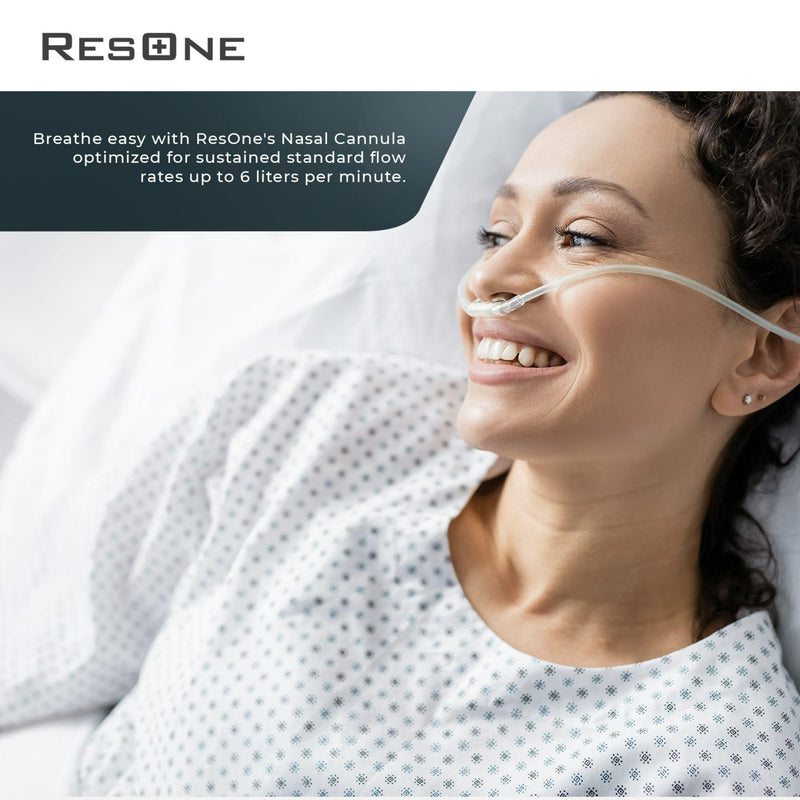 ResOne 7Ft Soft Adult Oxygen Nasal Cannula 5-Pack - Curved Prongs, Crush-Resistant Tubing - Nasal Tubes, Oxygen Concentrator Supplies - Soft Curved Nose Piece, Standard Size, Standard Flow 6 LPM Clear 7Ft_5Pk