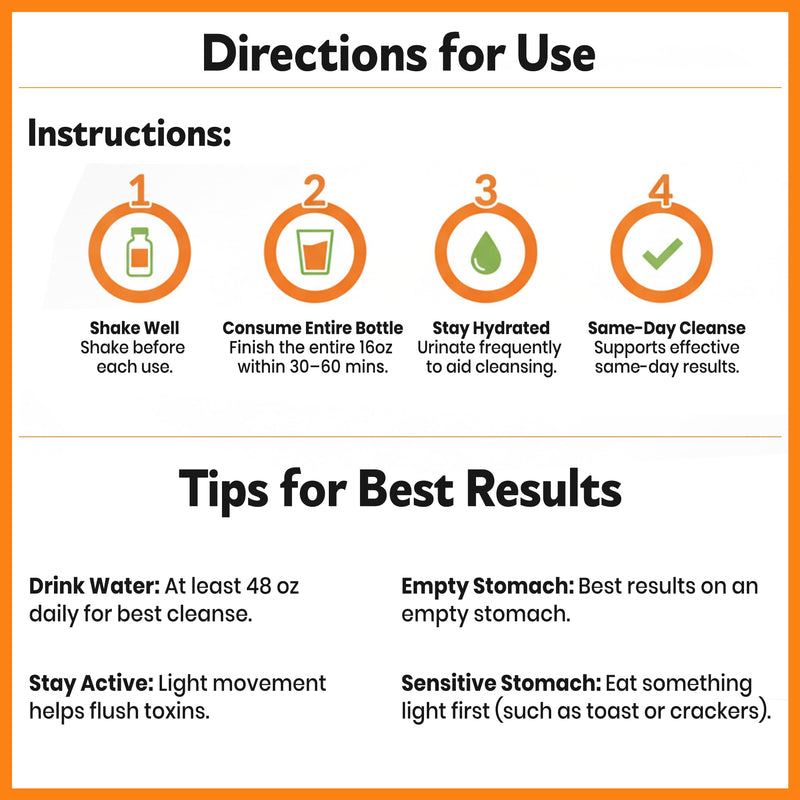 Herbal Clean Qcarbo16 Same-Day Detox Cleanse Drink (16 fl oz) - Orange Flavor Full Body Cleanse* Detox Drink for Moderate Toxin Level*, Vitamin B2 and Vitamin B12 for Men & Women
