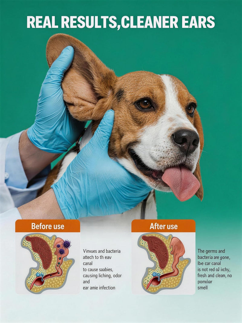 Gentle Ear Cleaning Solution for Dogs & Cats | Itchy Ear Relief, Ear Canal Cleaner & Deodorizer | Daily Ear Wash for Puppies, Kittens & Pets – Safe