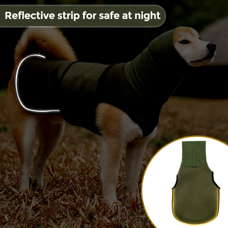 HEYWEAN dog coat with calming hood and ear protection, anti-stress vest, dog calming vest, dog turtleneck for dogs, anxiety calming jacket for dogs, calming shirt with reflective stripes, XL olive - BeesActive Australia