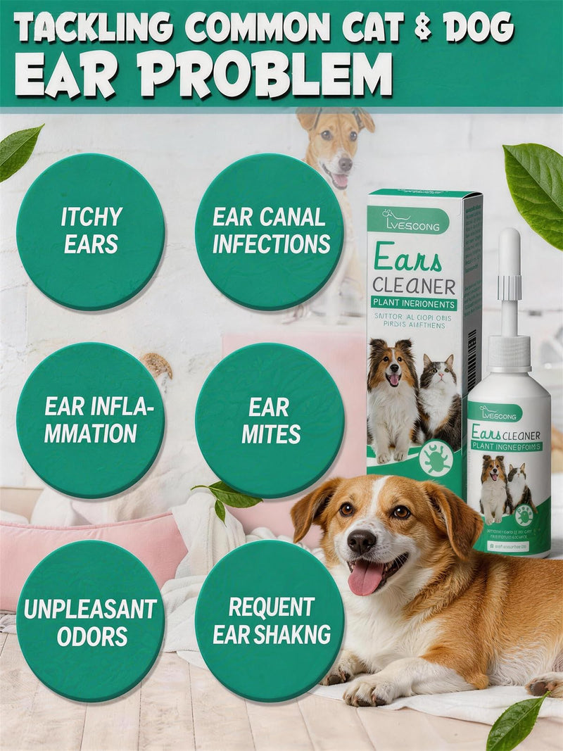 Gentle Ear Cleaning Solution for Dogs & Cats | Itchy Ear Relief, Ear Canal Cleaner & Deodorizer | Daily Ear Wash for Puppies, Kittens & Pets – Safe