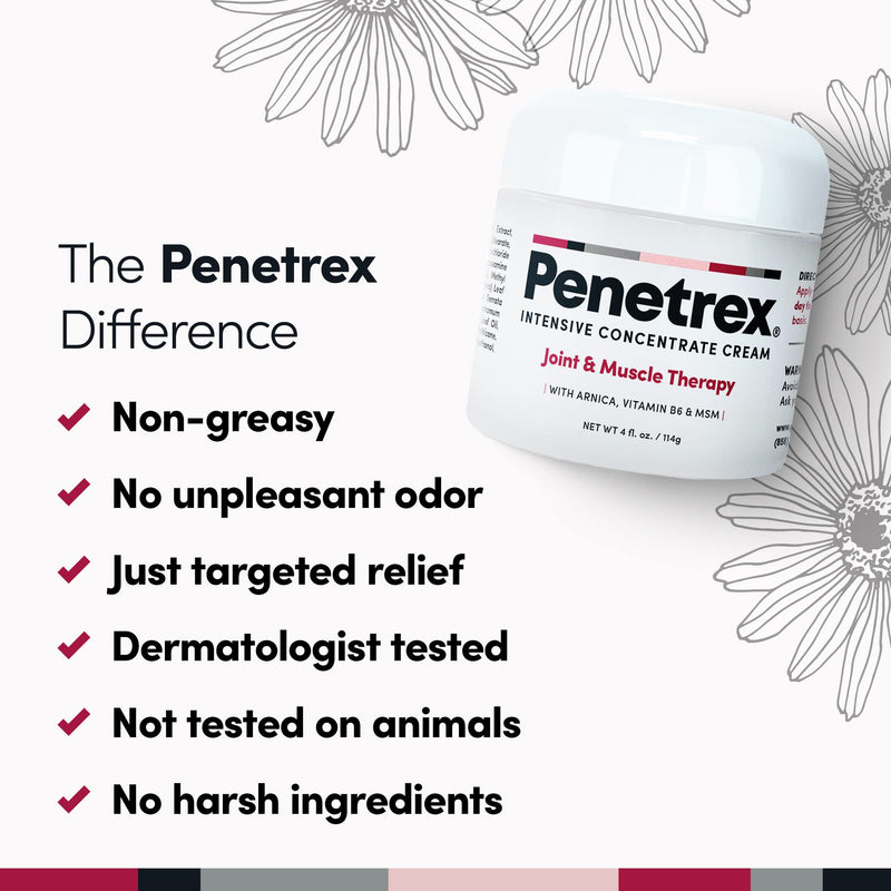 Penetrex Joint & Muscle Care - Soothing Massage Cream - Premium Whole Body Rub with Arnica, Vitamin B6 MSM & Boswellia - Non-Greasy 4oz Cream 4 Ounce (Pack of 1)