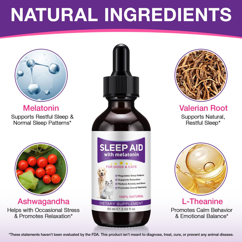 Melatonin for Pets, Dog Melatonin, Melatonin for Dogs Calming, Melatonins for Cats, Promotes Relaxation, Deep Sleep & Calm Behaviour, Reduce Anxiety and Stress, Chicken Flavor - 2Oz 1PK