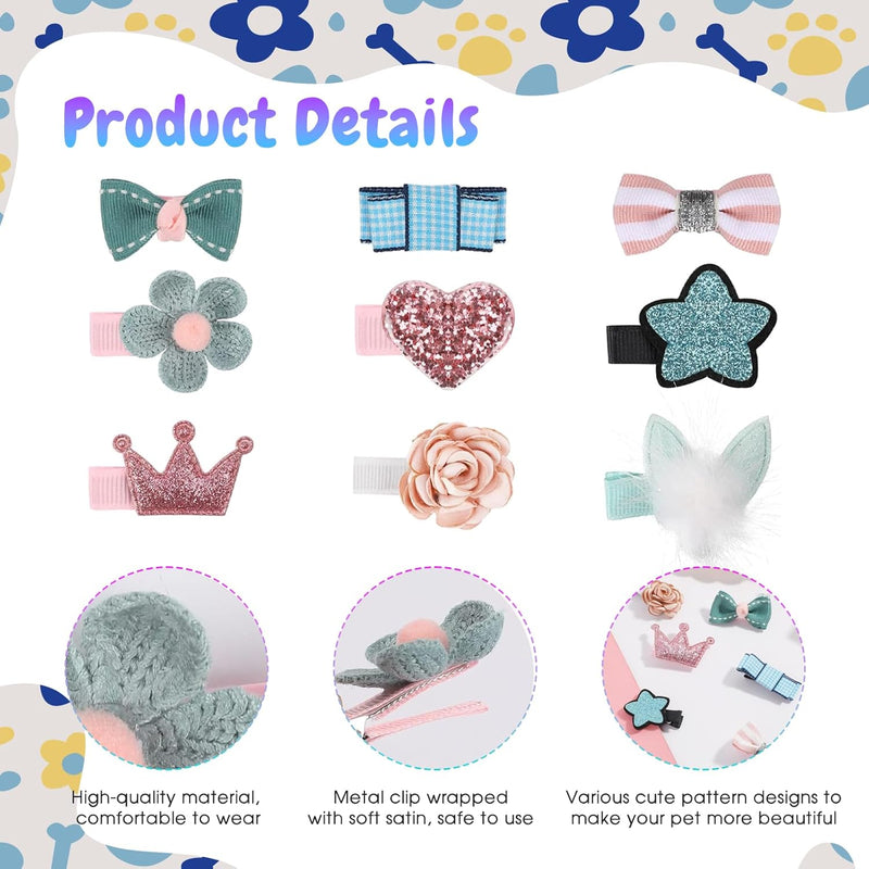 12 Pcs Girl Dog Hair Bows Small Dog Hair Clips Cute Dog Crown Hairpin Pink Hair Barrettes Rhinestones Small Dog Hair Pins for Cat Puppy Kitten Pet Party Birthday Hair Grooming Accessories - BeesActive Australia