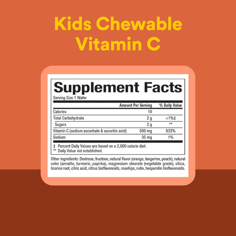 Natural Factors, Kids Chewable Vitamin C 500 mg, Supports Immune Health, Bones, Teeth and Gums, Tangy Orange, 180 Count (Pack of 1) 180 Count (Pack of 1)