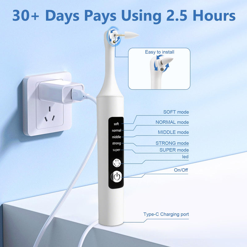 Teeth Polisher Kit: 6 Heads, 5 Speed Modes - for Teeth Cleaning Tools, Suitable for Daily Home Use,USB Rechargeable Teeth Whitening Kit with LED Light - BeesActive Australia