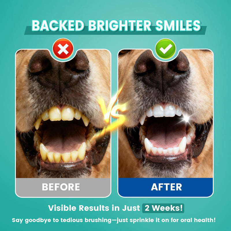 Dog Dental Powder for Teeth Cleaning with Probiotic & Tartar Remover, Fresh Breath Support, No Brushing Oral Care, Chicken Flavor, 60ct