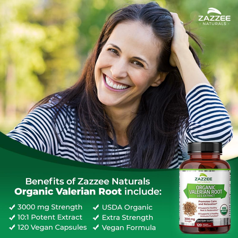 Zazzee USDA Organic Valerian Root 10:1 Extract, 3000 mg Strength, 120 Vegan Capsules, 4 Month Supply, Valeriana officinalis, 10X Potency, 100% Vegetarian, All-Natural, Non-GMO, Made in The USA - BeesActive Australia