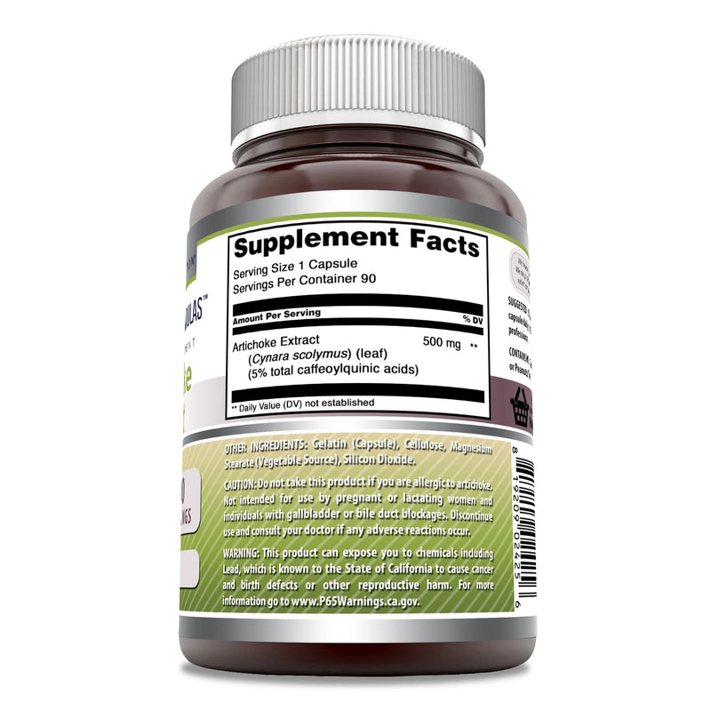 Amazing Formulas Artichoke Extract Supplement | Cynara Scolymus Leaf Capsules| 500 Mg | Capsules | Non-GMO | Gluten Free | Made in USA (1 Pack, 90 Count) 1 Count (Pack of 1)