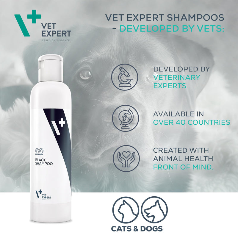 Vet Expert Black Shampoo for Dogs and Cats – Enhances and Intensifies Dark and Black Hair with Henna Extract, Panthenol, and Glycerine – 250ml