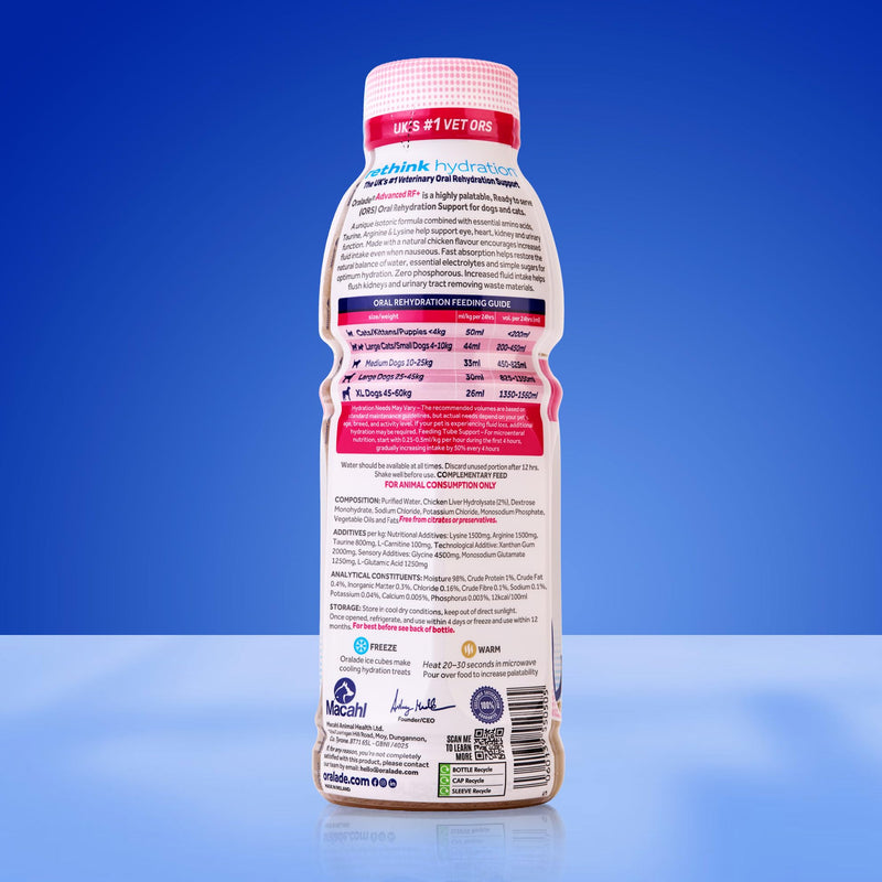 Oralade Advanced RF+ Oral Rehydration Support for Dogs & Cats | Ready-to-Serve Hydration Drink with Amino Acids | Supports Kidney & Urinary Health | Roast Chicken Flavour | 500ml
