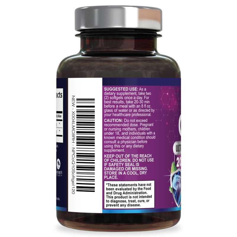 CoQ10 Softgels - 3x Better Absorption Coenzyme Q10 200mg Per Serving - Co Q 10 Softgel Supplement With Black Pepper, Energy & Heart Support Antioxidant for Women & Men, Bottled USA - 120 Softgels 120 Count (Pack of 1)