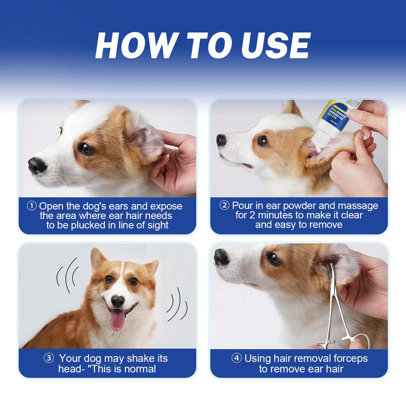 Ear Powder for Dogs Plucking,Dog Ear Infection Treatment with 5.5 Inch Tweezers Curved,Removal Ear Hair Powder,Soothes Itchy Ears & Relieve Scratching ear powder+tweezers - PawsPlanet Australia
