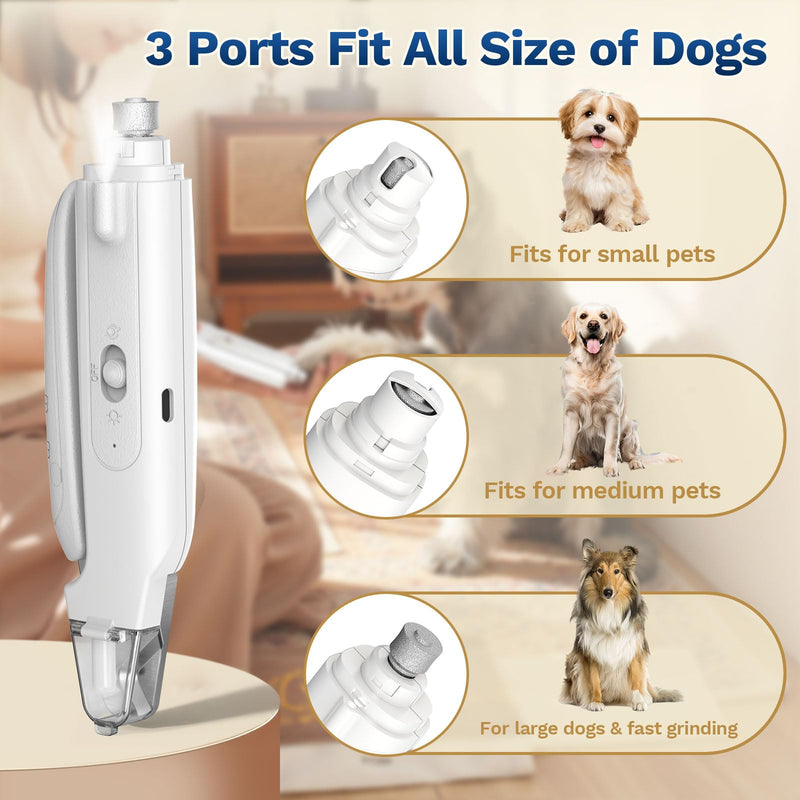 2-in-1 Dog & Cat Nail Clipper with Grinder - Dual Highlight LED Reduce Over-Trimming, Long Battery Cordless USB-C Rechargeable, Safety Lock & Catcher Cap, Quiet Home Grooming for Small Large Pets White