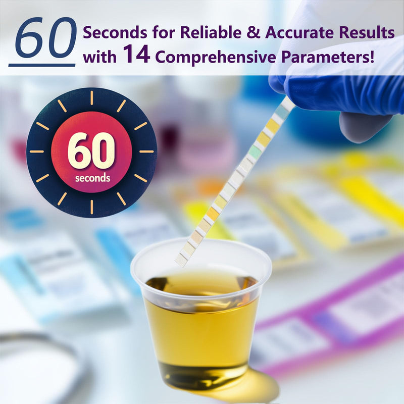 14 Parameters Urine Test Strips for Urinalysis | 150 Strips - Testing for Kidney, Liver, UTI, Keto Diet, Ketosis, PH, KET, Prot, SG, BIL, CRE, BLO, and +7 More